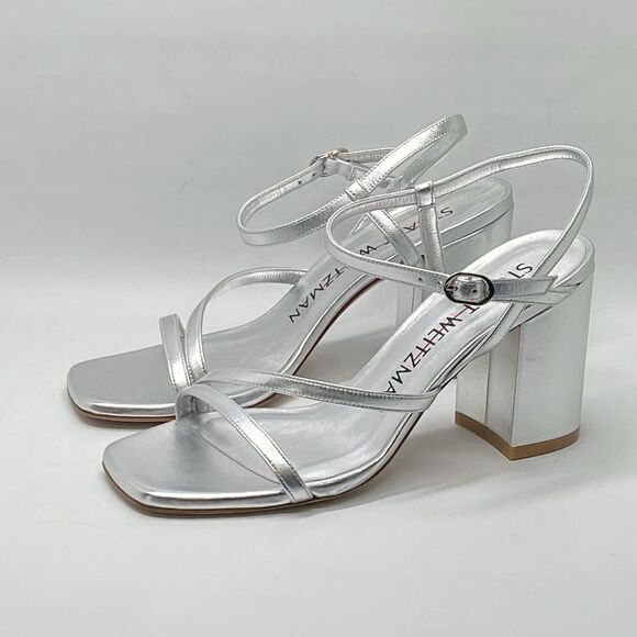 Stuart Weitzman Oasis 85MM Metallic Leather Block-Heel Sandals size 6.5 - Picture 5 of 12